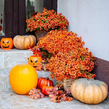 Artificial Fall Flowers – 16 Bundles Red Orange Mums