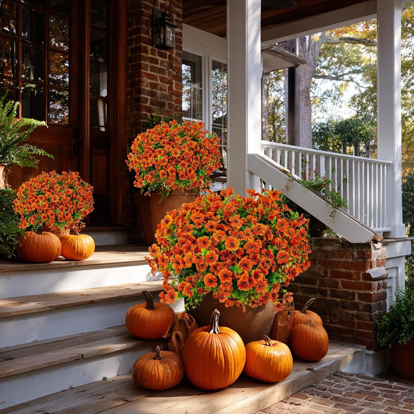 Artificial Fall Flowers – 16 Bundles Red Orange Mums