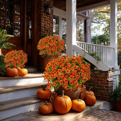 Artificial Fall Flowers – 16 Bundles Red Orange Mums