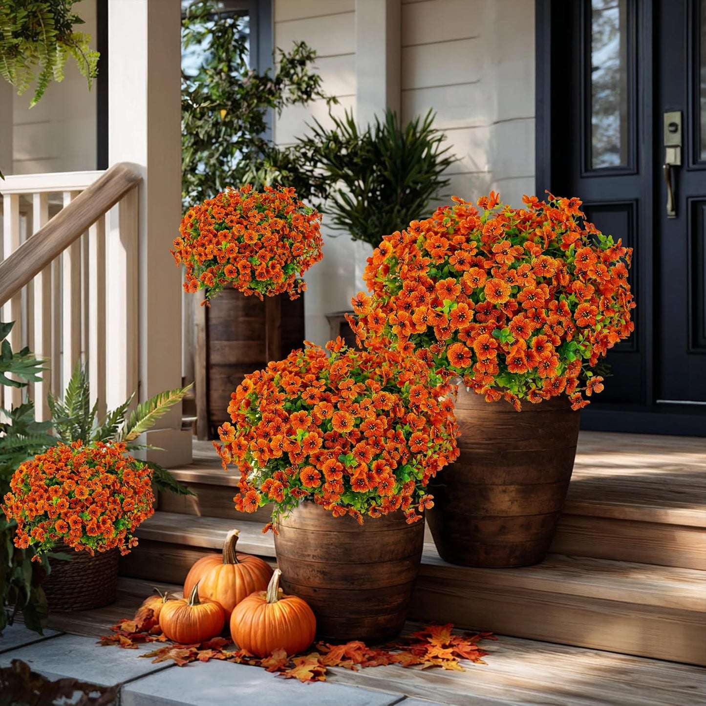 Artificial Fall Flowers – 16 Bundles Red Orange Mums