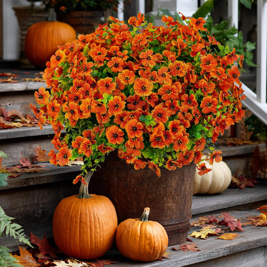 Artificial Fall Flowers – 16 Bundles Red Orange Mums