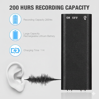Mini Spy Voice Recorder with Sound Activation and USB, 200 hours of recording