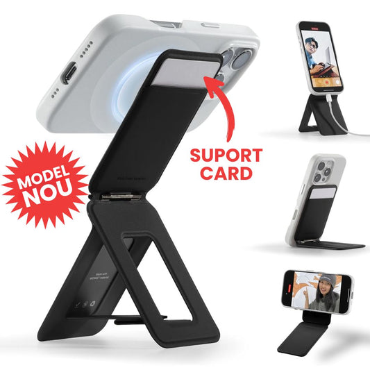 Trepied Magnetic Amis® pentru Telefon cu Portcard, Pliabil si Reglabil MagSafe, Negru