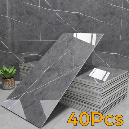 40pcs Marble Peel & Stick Wall Panels – Heat-Resistant Self-Adhesive Backsplash Tiles